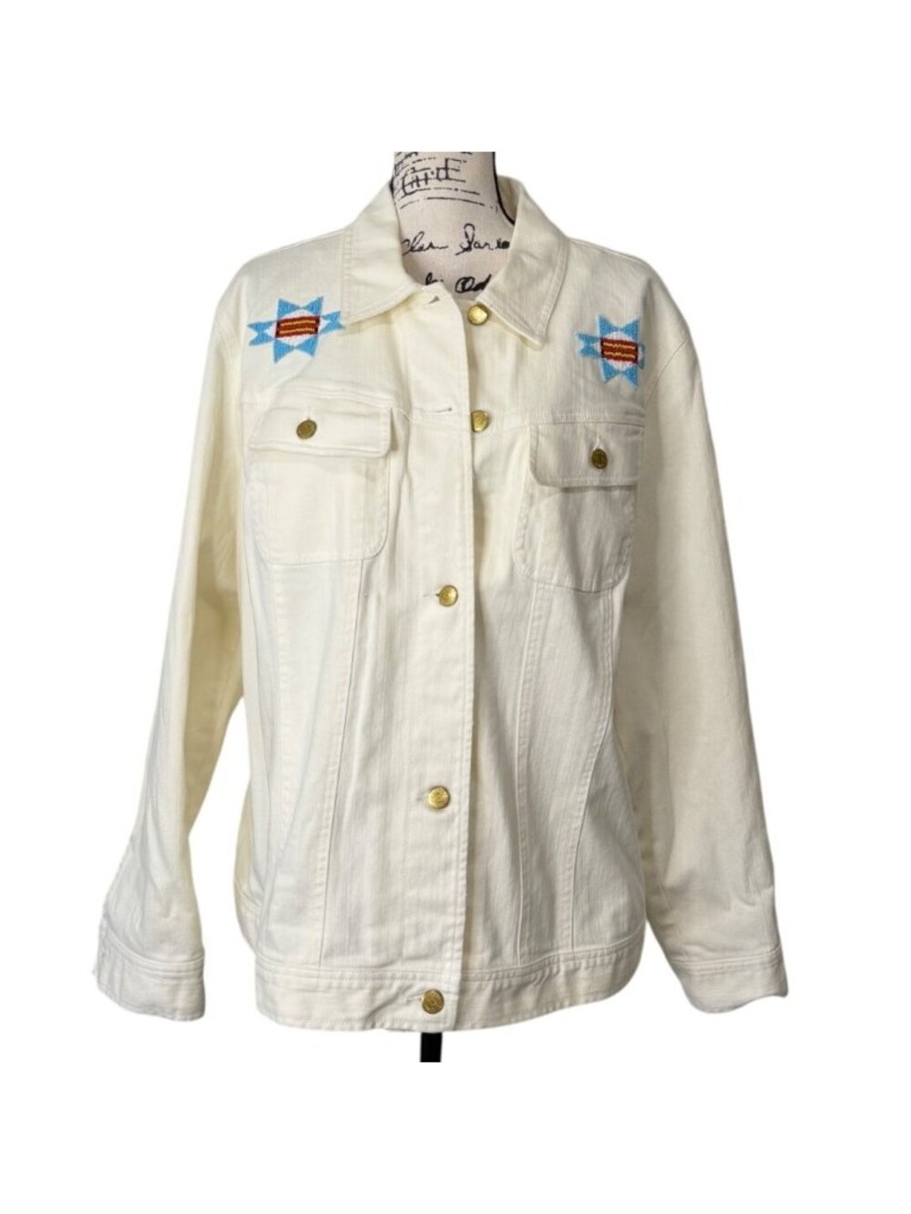 Ralph Lauren Jeans Co. Women 3X Southwestern Denim Trucker Jacket Aztec Ivory - Picture 1 of 7